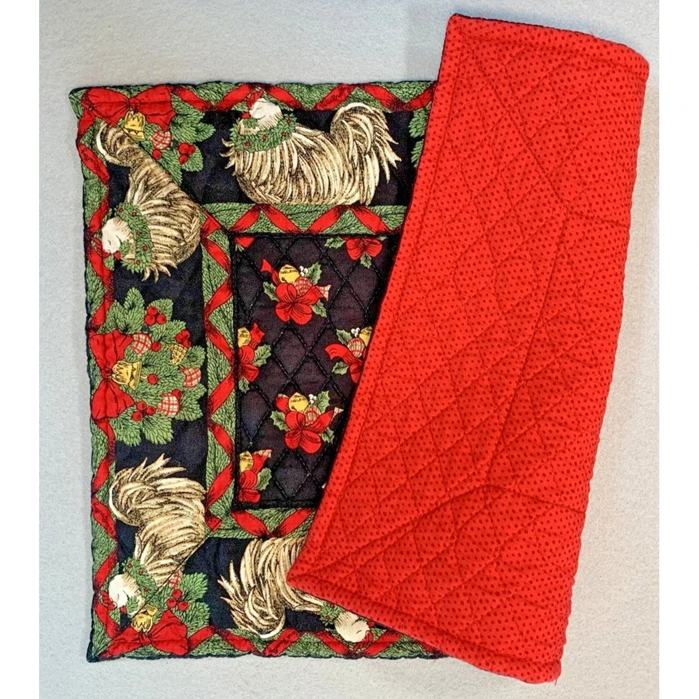 Vera Bradley Retired Christmas Holly Hen Reversible Set 8 Placemats & 8 Napkins